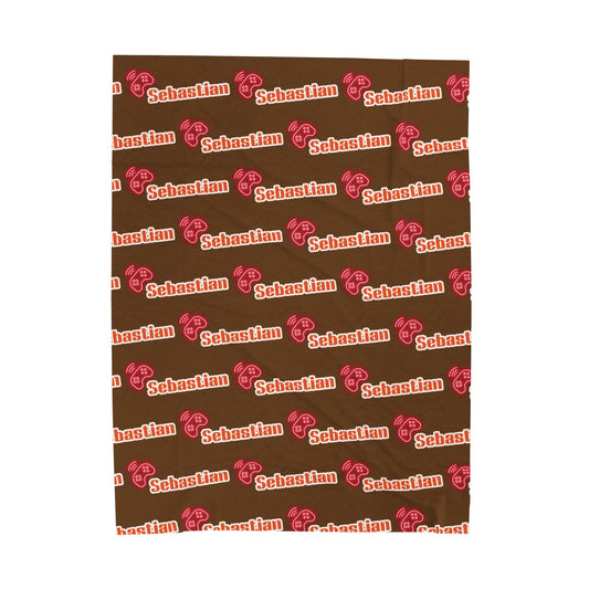 Personalized Name Velveteen Plush Blanket — Brown Retro Script Pattern Cozy Throw, Gift for Her, Gift for Him.