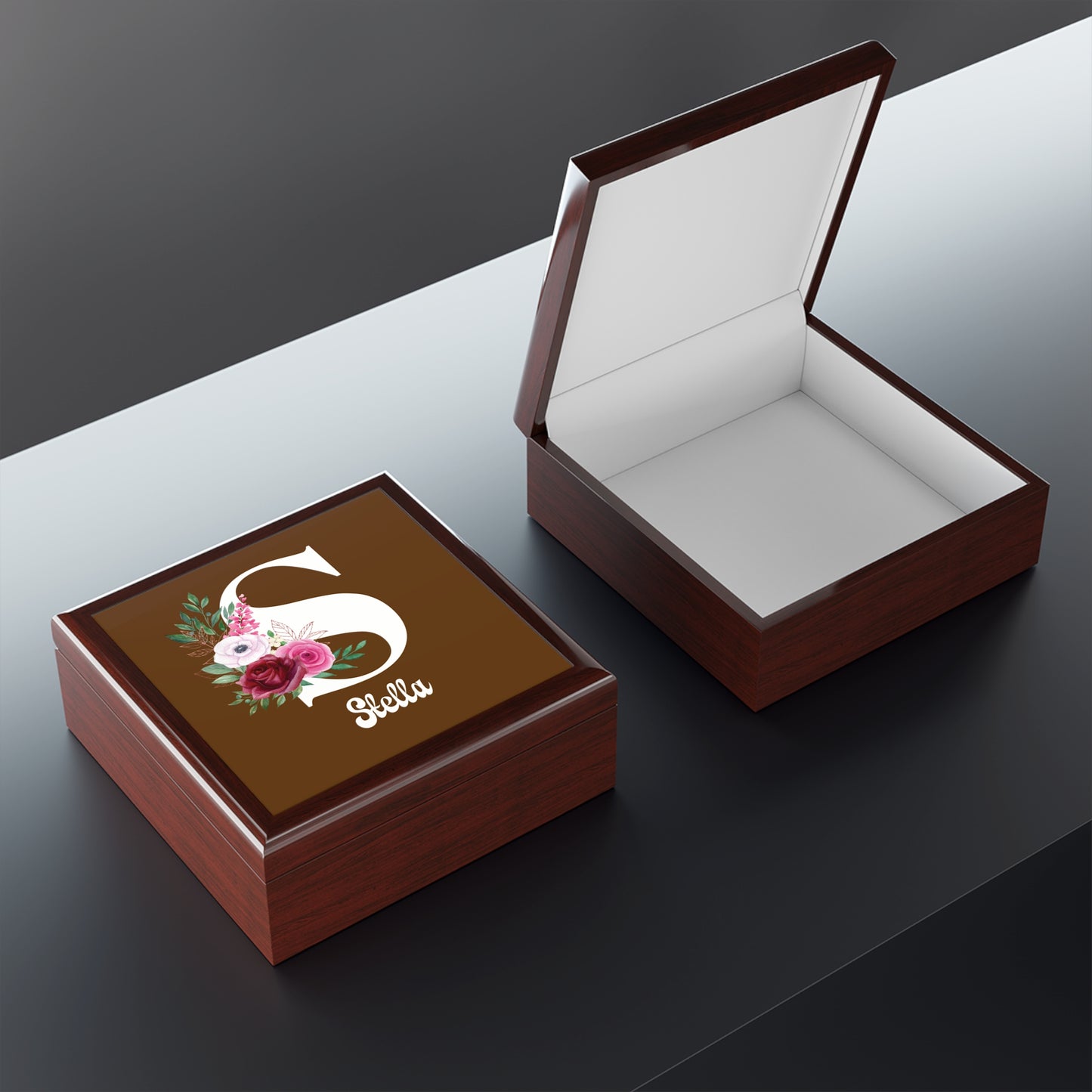 Personalized Floral Monogram Jewelry Box — Custom Name & Initial