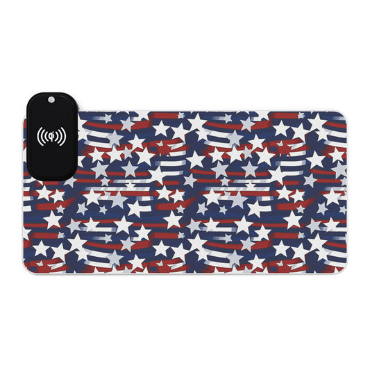 Patriotic Waves LED Gaming Mouse Pad, Wireless Charging, Gift for Gamers, Gift for Him