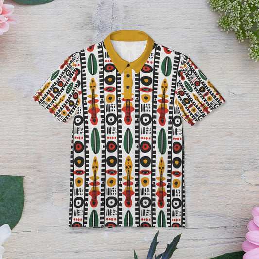 Afrobeat Harmony Unisex Polo Shirt, Bohemian Style Summer Wear, Trendy Gift for Men and Women, Perfect for Casual Outings, Festivals, and Vacations