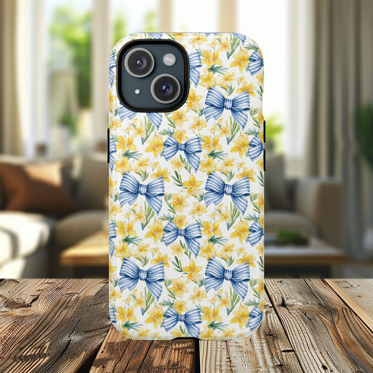 Sunshine Blue Coquette Bows Tough iPhone Magnetic Case for iPhones, Cute iPhone Cover, Spring Gift, Durable Case, Custom iPhone Protection