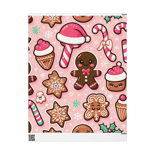 Wrapping Papers - Pink Ginger Bread Holiday Collection - Matte or Glossy Finish - 90gsm Paper