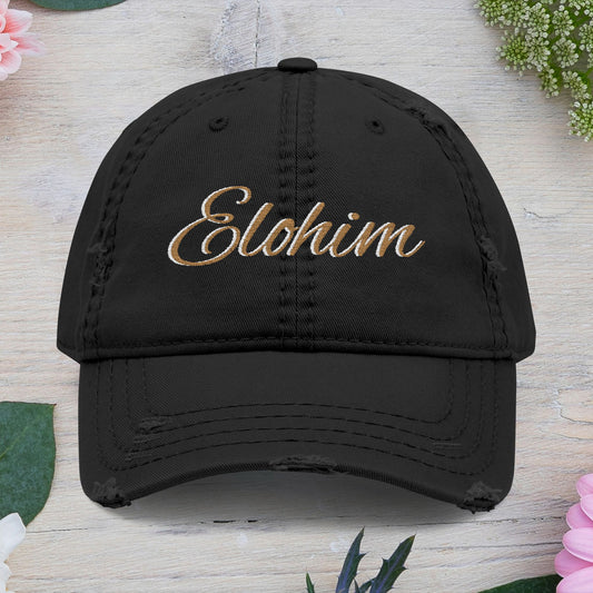 'ELOHIM, GENESIS 1:1' Distressed Dad Hat with Embroidered, Casual Cap for Fathers, Gifts for Dads, Religious Hat, Vintage Style