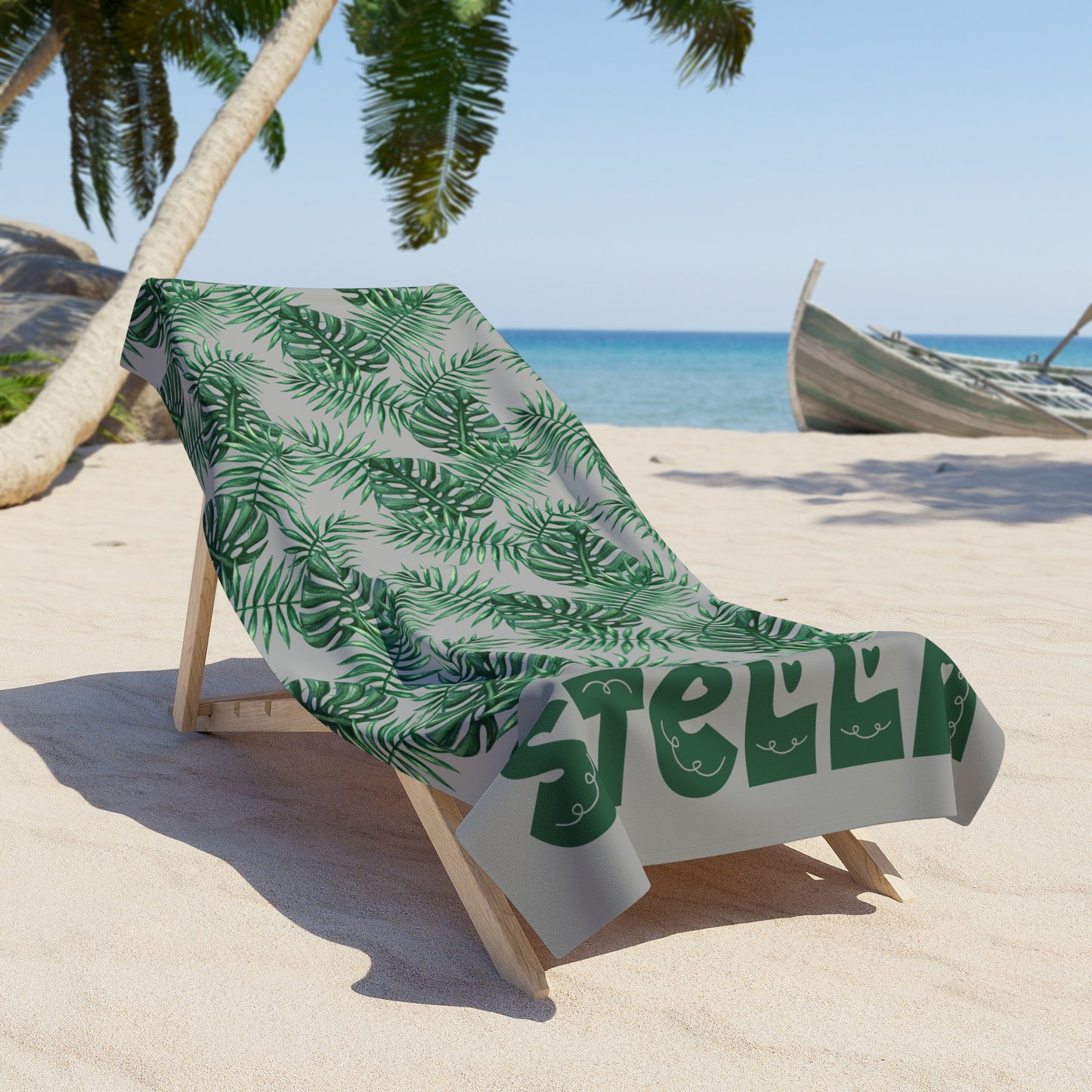 Tropical Bliss Grey Beach Towel