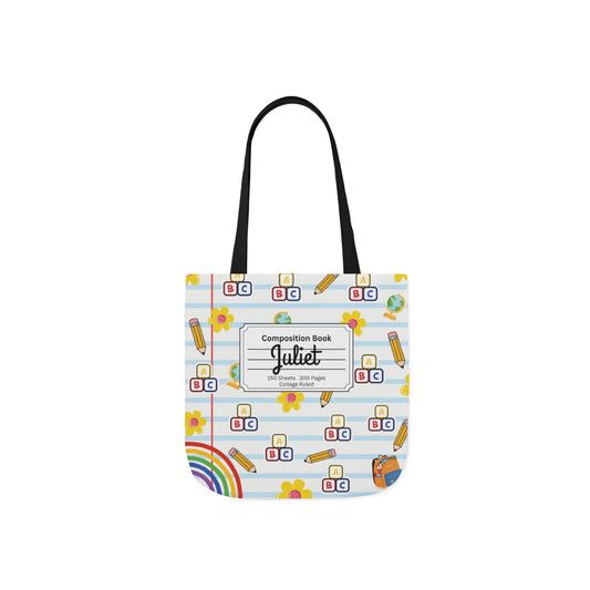 Personalized White Schoolyard Chic Composition Book Inspired Canvas Tote Bag with Colorful Straps, Cute School Bag, Eco-Friendly Tote, Back to School Shopping Bag, Teacher Gift Idea