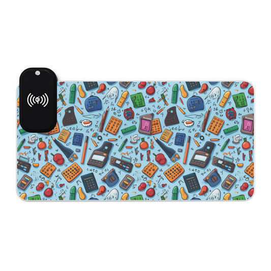 Blue Academic Adventures LED Gaming Mouse Pad, Wireless Charging, Gift for Him, Gift for Gamers