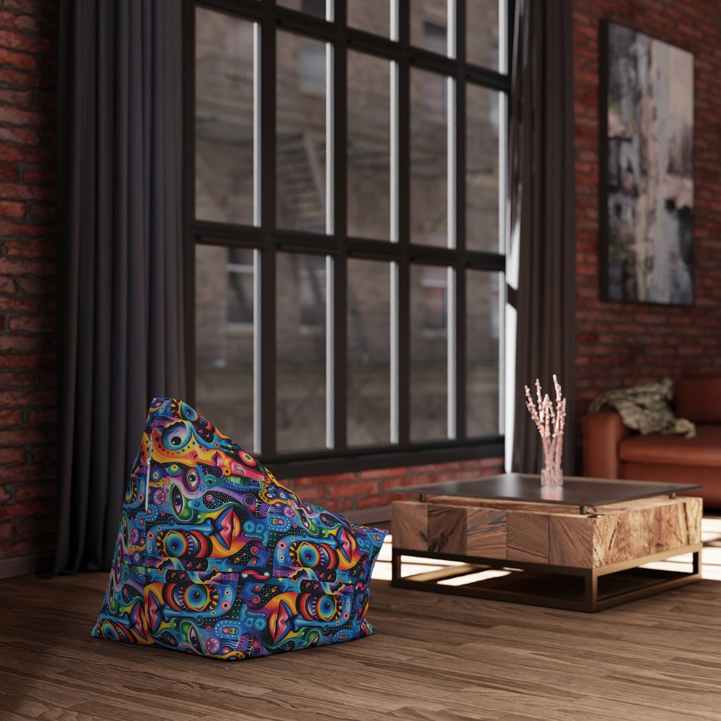 Psychedelic Visions Vibrant Artistic Bean Bag Chair Cover - Colorful Abstract Design for Cozy Spaces