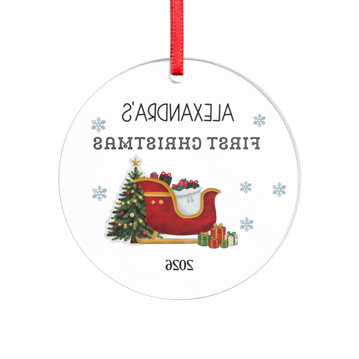 Personalized Acrylic Ornament — "First Christmas" Round Keepsake (Name & Year)