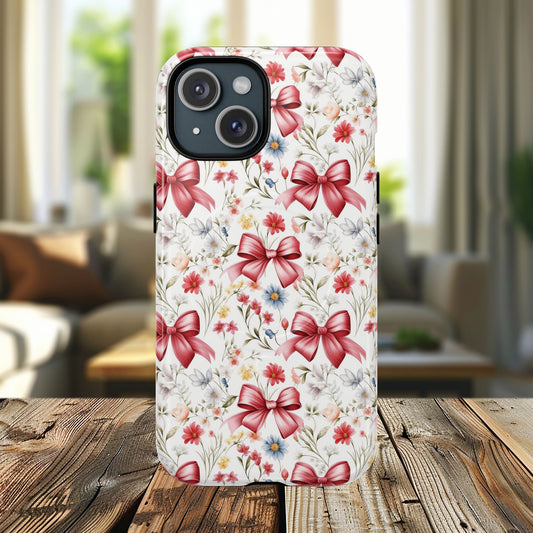 Floral Phone Case - Tough Magnetic Cases, Protective Cover, Stylish Tech Accessory, Flower Pattern, Gifts for Her, Holiday Phone Style