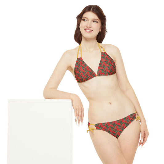 Red Tropical Bliss Strappy Bikini Set (AOP)
