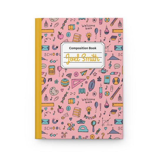 Custom Pink Chalkboard Chic Composition Book Inspired Ruled Hardcover Journal for Kids, Fun School Notebook, Customizable Composition Book, Back to School Gift, Learning Organizer