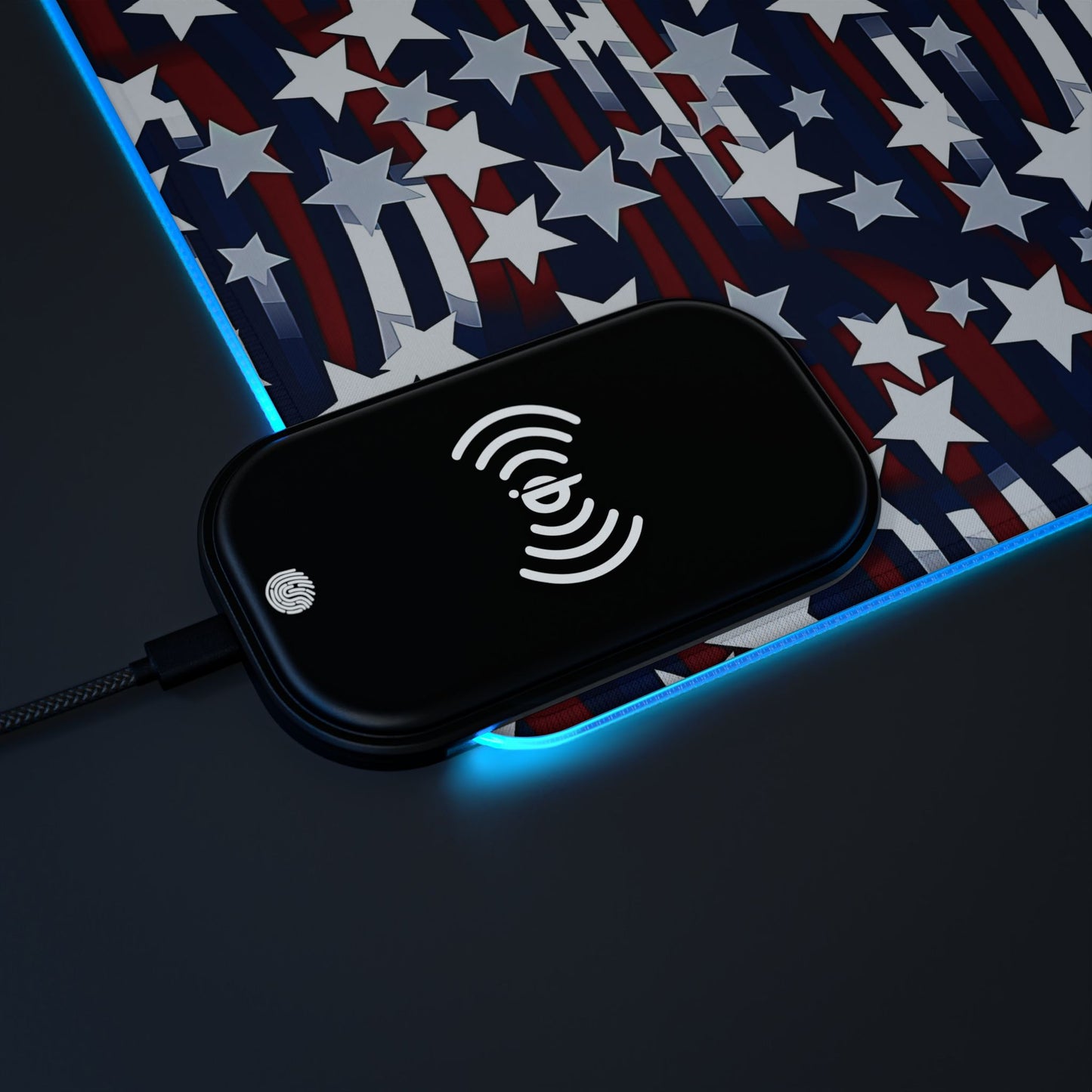 Patriotic Waves LED Gaming Mouse Pad, Wireless Charging, Gift for Gamers, Gift for Him