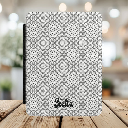 Personalized Geometric Plaid Kindle Case — Custom Name E-Reader Cover
