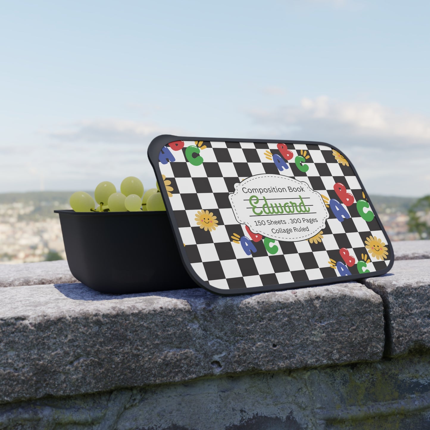 Personalized Schoolyard Chic Composition Book Composition Book Inspired Bento Box, Fun Lunch Container, School Lunch, Meal Prep, Kids' Utensils, Back to School, Child's Lunchbox