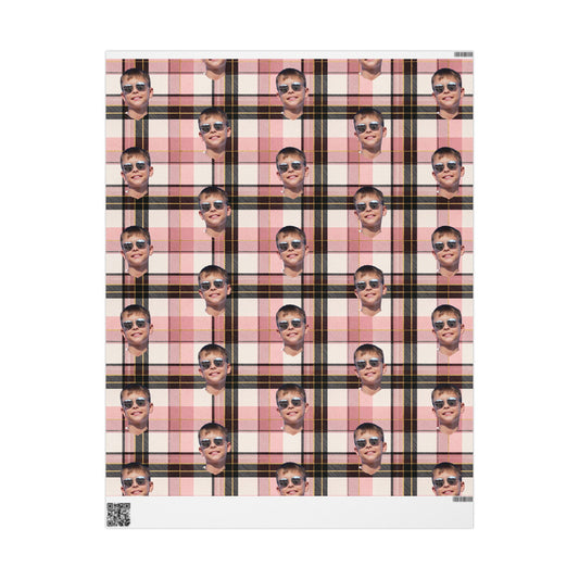 Personalized Image Plaid Wrapping Paper Roll — Pink Tartan Gift Wrap