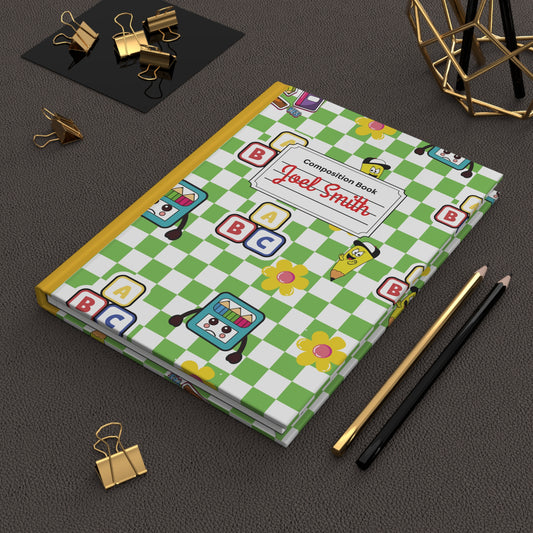 Custom Green SchoolYard Chic Composition Book Inspired Ruled Hardcover Journal for Kids, Fun School Notebook, Customizable Composition Book, Back to School Gift, Learning Organizer