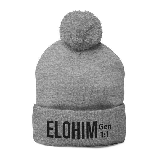 Cozy Pom-Pom Knit Cap with 'ELOHIM, GENESIS 1:1' Embroidery Beanie - Stylish Winter Accessory for All Ages, Perfect Gift for Birthdays, Holidays, and Outdoor Activities