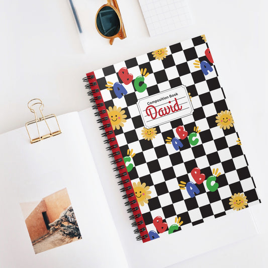 Personalized Schoolyard Chic Composition Book Inspired Playful Spiral Notebook - Perfect for School, Journaling, Kids, Teachers, Back to School Gifts