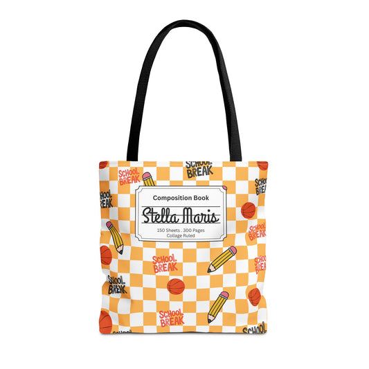 Personalized Orange Schoolyard Chic Composition Book Inspired Tote Bag, Back to School Tote, Teacher Gift, Kids Bag, Custom Name Bag, Educational Accessories, Back to School Tote Bag.
