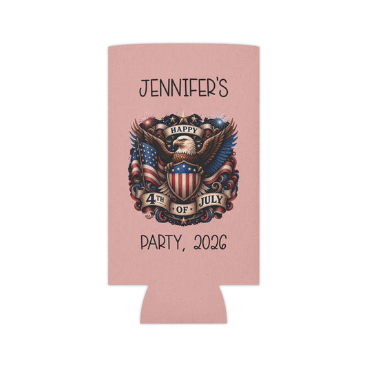 Personalized 4th of July Can Cooler — Custom Name Patriotic Eagle