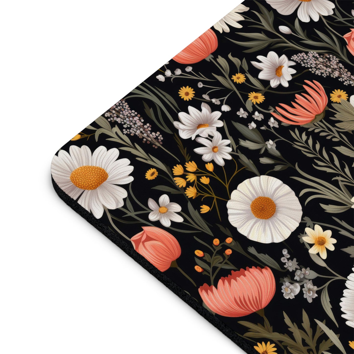 Blossom Elegance: Noir Garden Mouse Pad - Stylish Desk Accessory for Home and Office