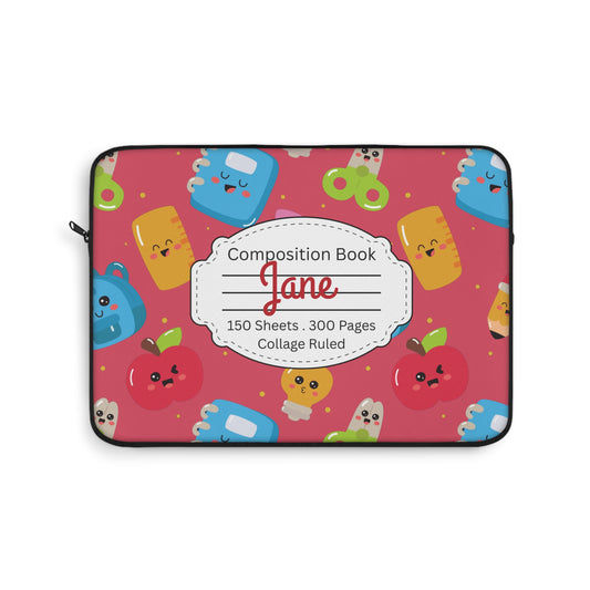 Personalized Kawaii Composition Book Inspired Laptop Sleeve, Educational Gift for Teachers, Classroom Organization, Back to School, Unique Teacher Accessory
