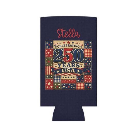 250 Years USA Can Cooler — Personalized Fourth of July Patriotic Beverage Holder