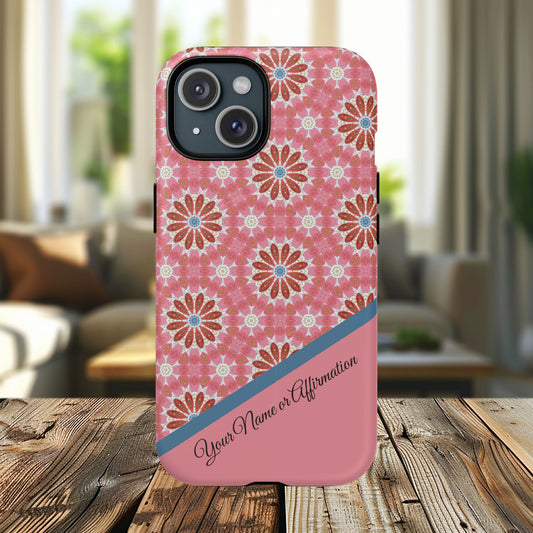 Personalized Blush Terra Bloom Colorful Floral Tough Magnetic MagSafe® iPhone Case, Floral Pattern Case, iPhone® 13, 14, iPhone 15, iPhone 16, iPhone 17, Pro, Pro Max, Plus Cases.