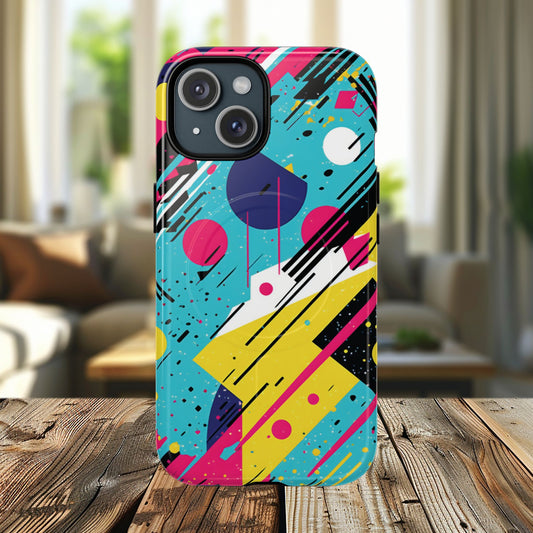 Retro Pop Vibes Magnetic iPhone Case with Abstract Design, Tough iPhone Cover, iPhone Accessory, Gift for Tech Lovers, Trendy iPhone Protector