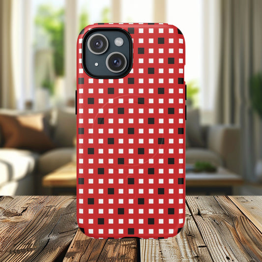 Crimson Gridlock Tough iPhone Magnetic Cases, Durable iPhone Accessories, Gift for Tech Lovers, Modern Design
