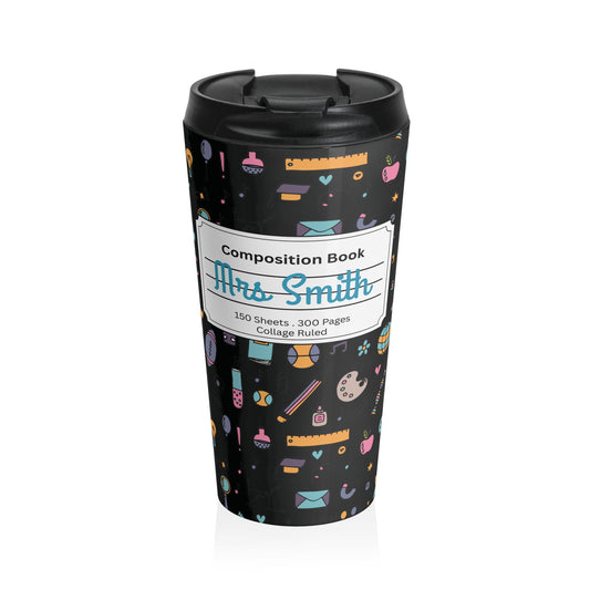 Customizable Chalkboard Chic Composition Book Inspired Travel Mug, Personalized Gift for Teachers, Back to School Drinkware, Christmas Present, Stylish Coffee Cup