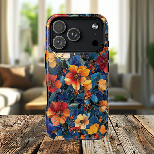 Cathedral Petals Tough Magnetic iPhone Case, Durable, Stylish, Unique Floral Design, Gifts for Her, Birthday, Everyday Use, Stained Glass iPhone Case.