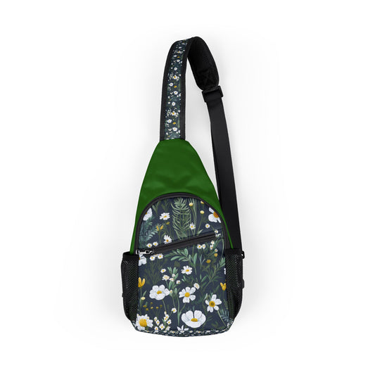 Daisy Delight Floral Chest Bag - Stylish Sling Backpack for Outdoor Adventures.