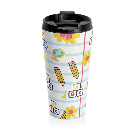 Customizable White SchoolYard Chic Composition Book Inspired Travel Mug, Personalized Gift for Teachers, Back to School Drinkware, Christmas Present, Stylish Coffee Cup