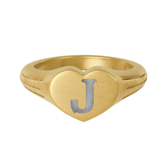 Heart Signet Ring — Engraved Initial Stainless Steel Jewelry