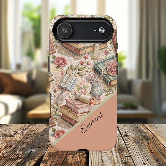 Persoonalized Vintage Book Lover's Tough Magnetic iPhone Case, Literary Gifts, Floral Design, Bookish Aesthetic, Unique Gift for Readers, Protective Case