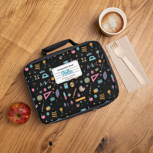 Personalized Chalkboard Chic Composition Book Inspired Colorful Kids Lunch Bag for School, Snack Bag, Lunch Tote, Lunchbox, Kids' Bag with Fun Back to School Design