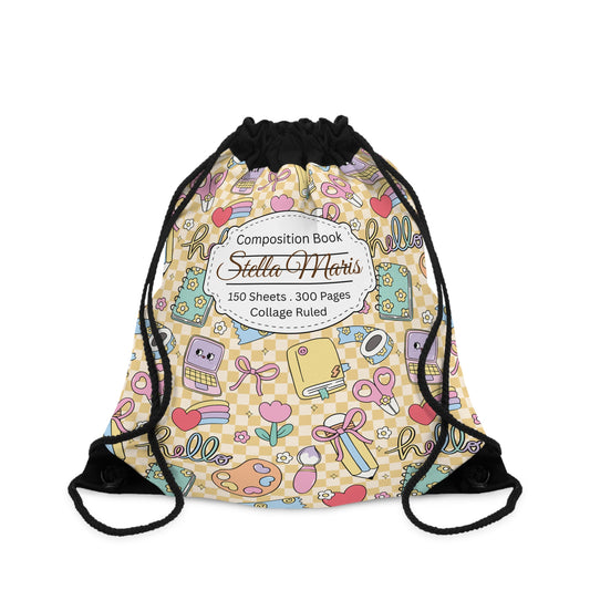 Composition Doodle Daydream Book Inspired Colorful ABC Drawstring Bag | Personalized College Ruled Tote | Kids School Gear | Fun Gym Sack | Back to School Accessory