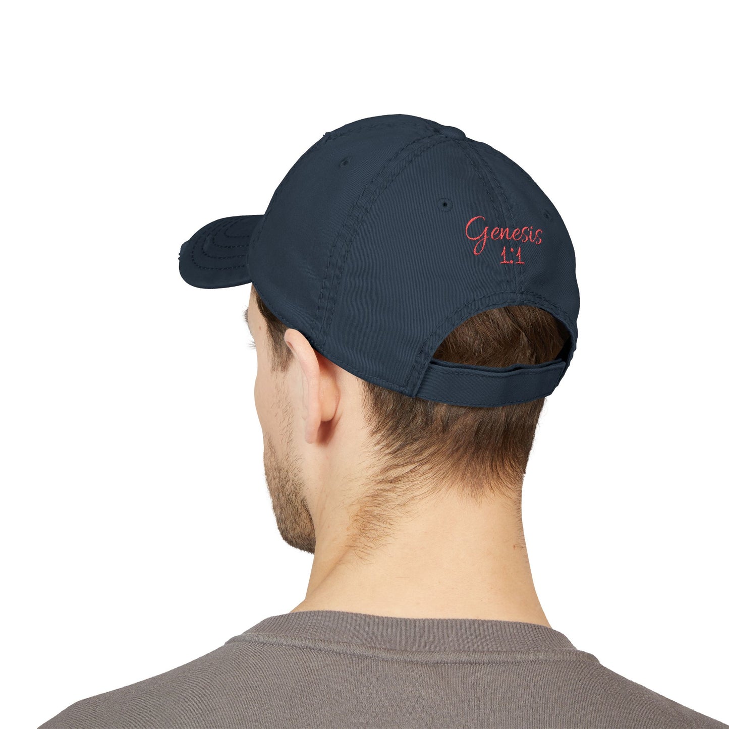 'ELOHIM, GENESIS 1:1' Distressed Dad Hat with Embroidered, Casual Cap for Fathers, Gifts for Dads, Religious Hat, Vintage Style