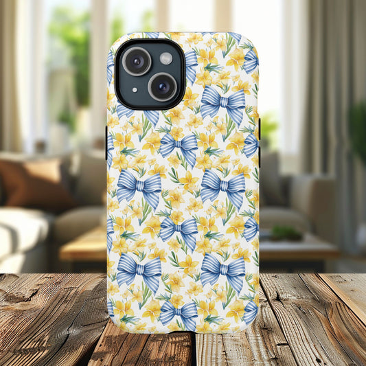 Sunshine Blue Coquette Bows Tough iPhone Magnetic Case for iPhones, Cute iPhone Cover, Spring Gift, Durable Case, Custom iPhone Protection