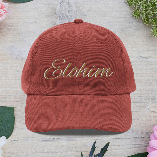 Vintage Corduroy with 'ELOHIM, GENESIS 1:1' Cap, Trendy Religious Hat, Casual Outdoor Accessory, Perfect Gift for Faith Lovers, Unique Embroidered Hat