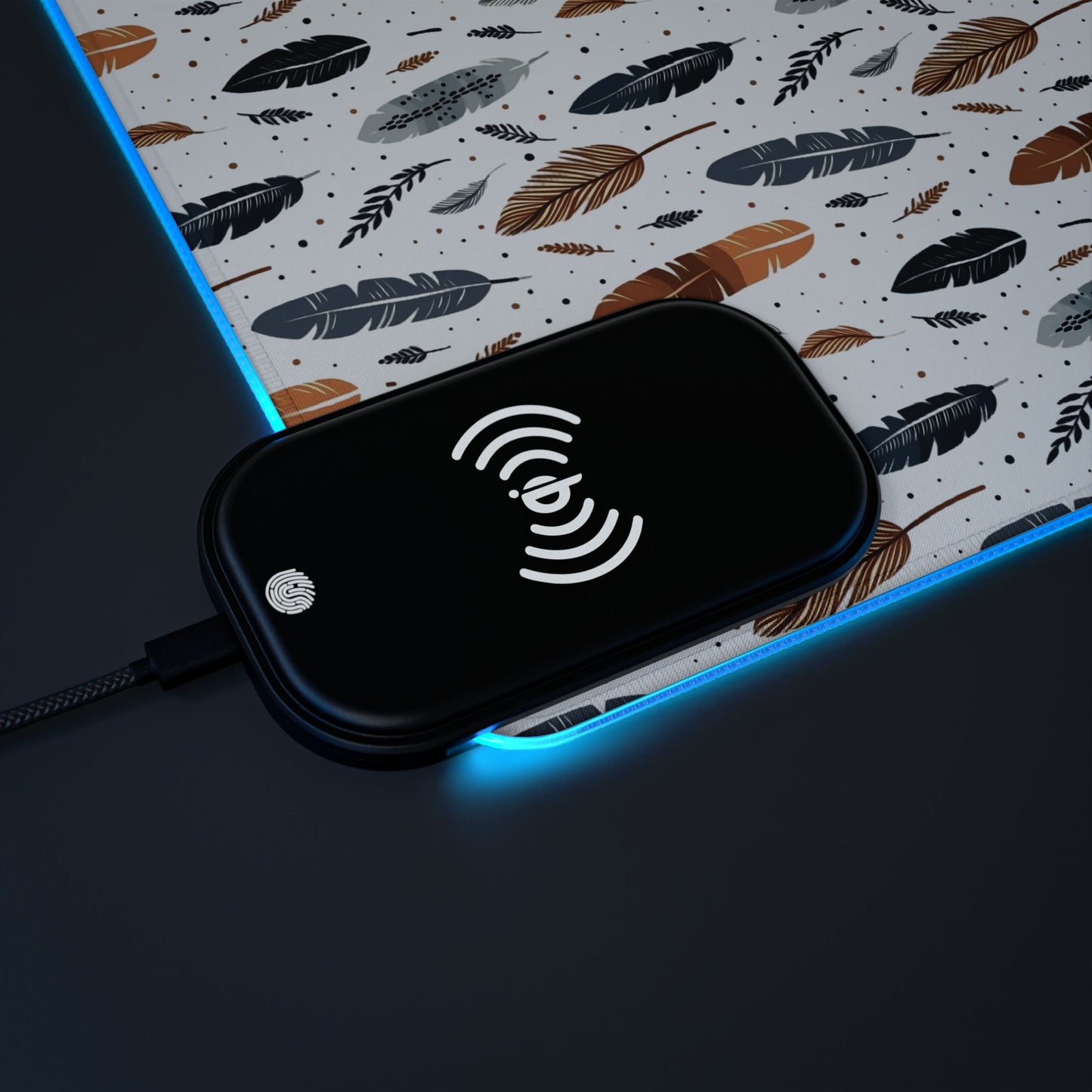 Whispering Feathers LED Gaming Mouse Pad, Wireless Charging