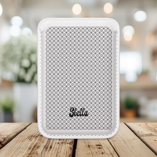 Personalized Geometric MagSafe Vegan Wallet — Custom Name/Affirmation Card Holder.