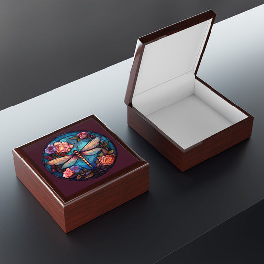 Dragonfly Floral Jewelry Box – Stained Glass Style Trinket Case