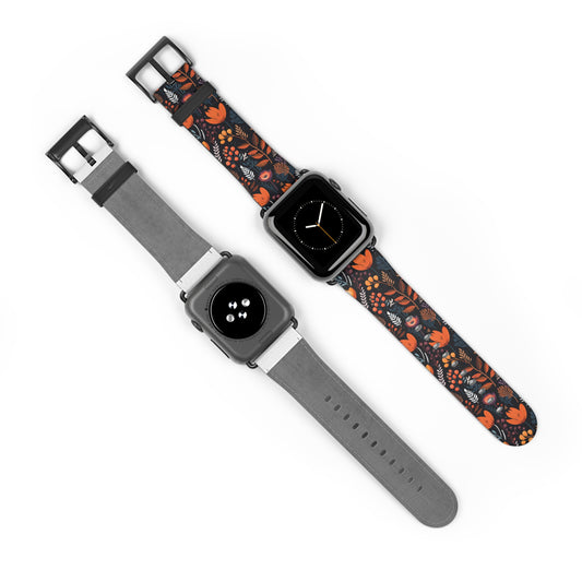 Autumn Bloom Floral Patterned Watch Band - Boho Chic Accessory, Gift for Her, Adjustable Strap for Smartwatch, Trendy Wristband, Floral Design.