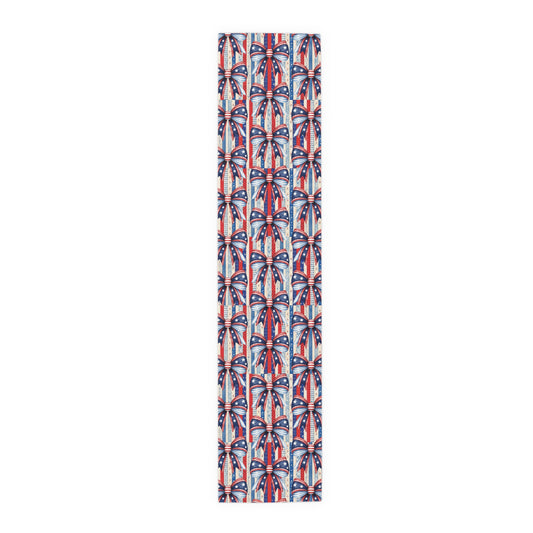 Patriotic Ribbon Table Runner — American Flag Stars & Stripes Cotton-Blend