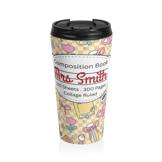 Customizable Doodle Daydream Composition Book Inspired Travel Mug, Personalized Gift for Teachers, Back to School Drinkware, Christmas Present, Stylish Coffee Cup
