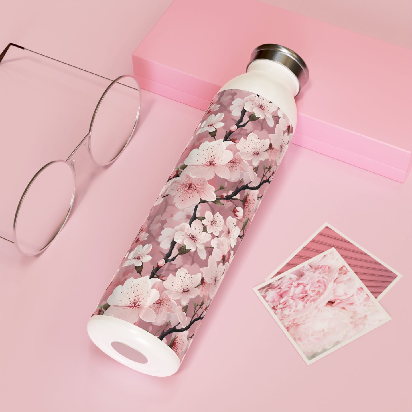 Cherry Blossom Elegant Floral Slim Water Bottle - Stylish Hydration for Every Occasion