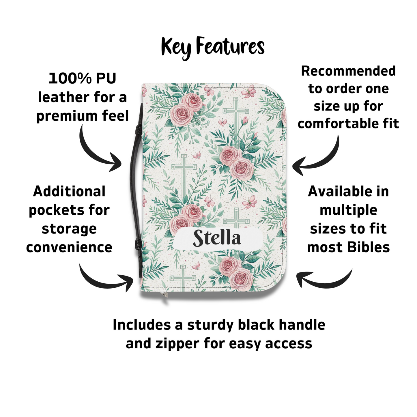 Floral Christian Bible Cover - Personalized with Name, Inspirational Gift for Baptism, Confirmation, or Any Religious Occasion