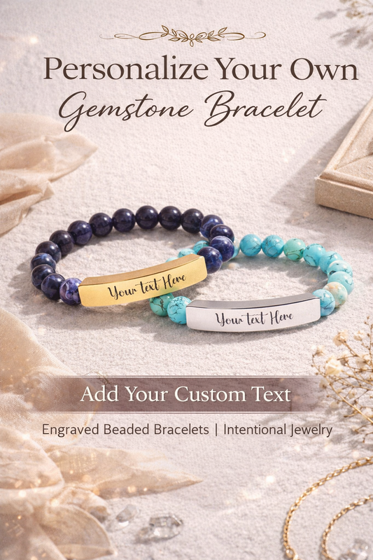 Engravable Natural Stone Stretch Bar Bracelet — Personalized Beaded Wristband- Gift for Husband/Wives/Mothers/Daughters.